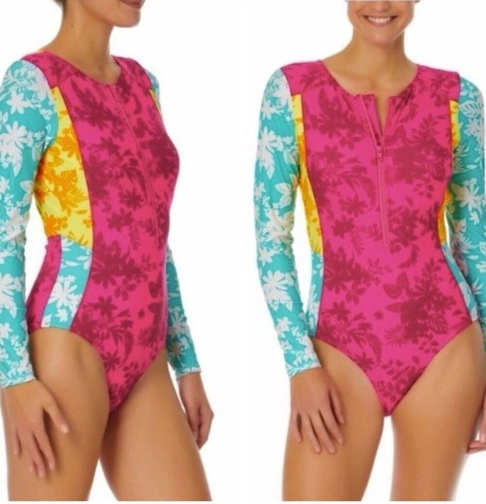ENDLESS WAVES Floral Colorblock Rashguard One Piece Swimsuit Size A
